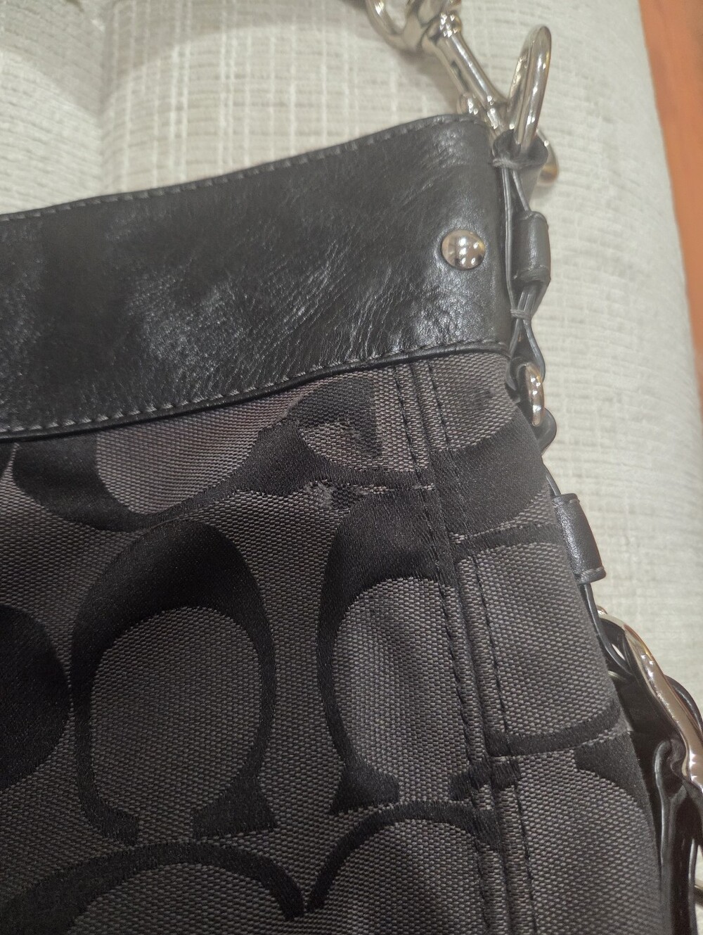 Coach Vintage Black Zoe Hobo Bag with Leather Trim - Picture 11 of 13